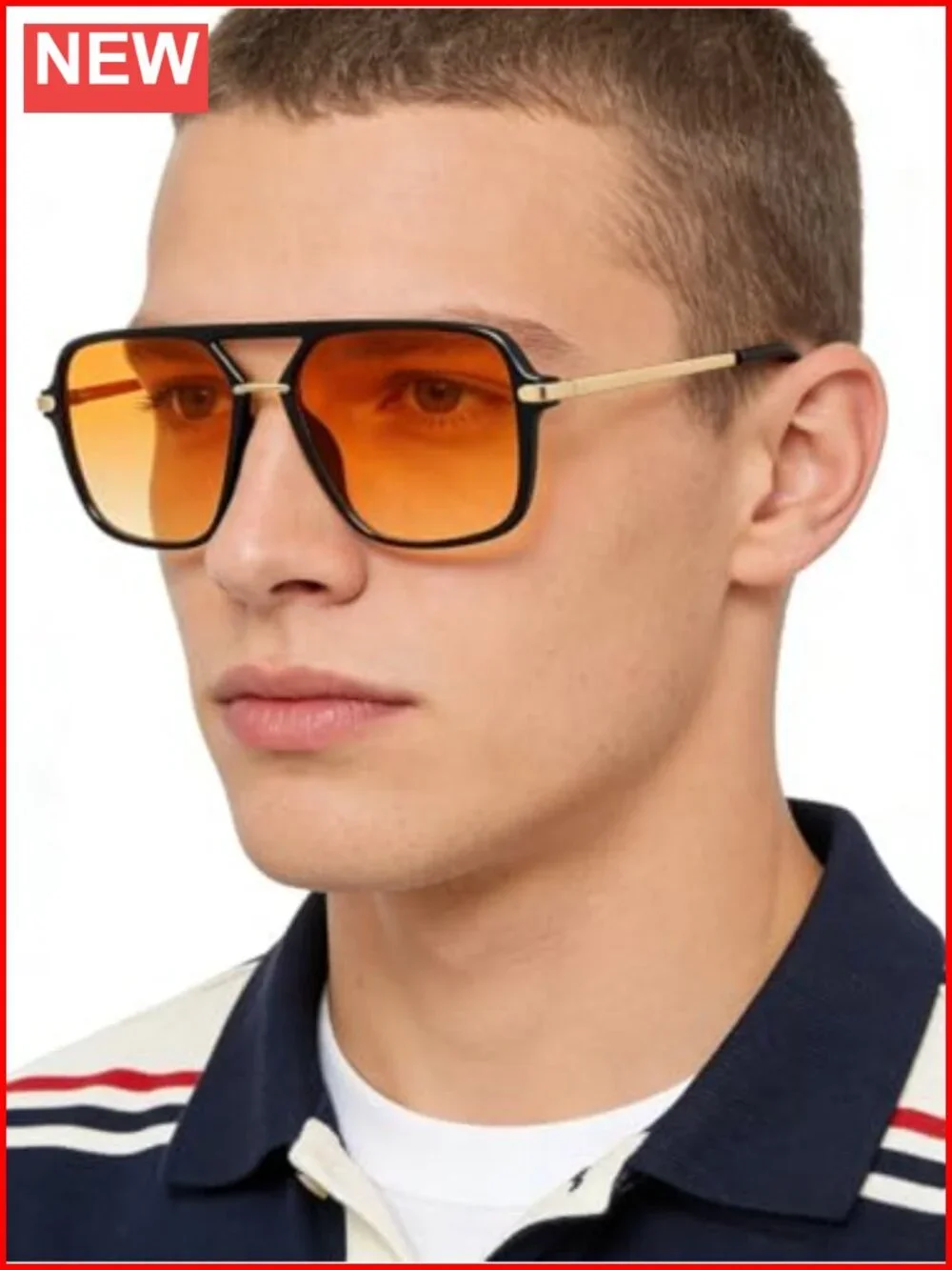 Retro Square Tinted Lens Aviator Sunglasses Tangle Free No Nose Piece for Women